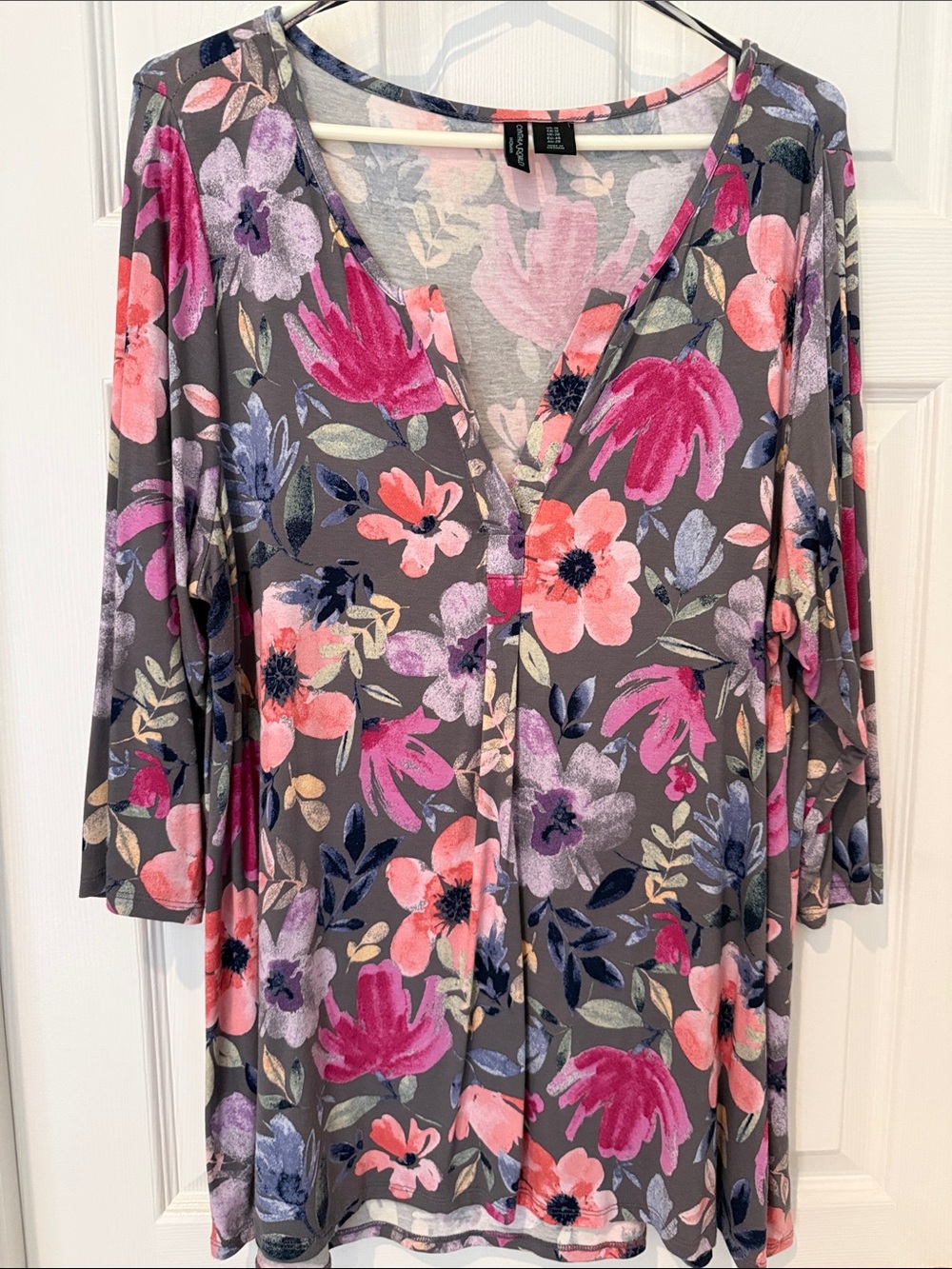 Cynthia Rowley Gray Tunic with Floral Print, Size 1X